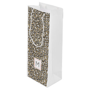 Animal Print Leopard Initial Nuetrals Chic Wine Gift Bag