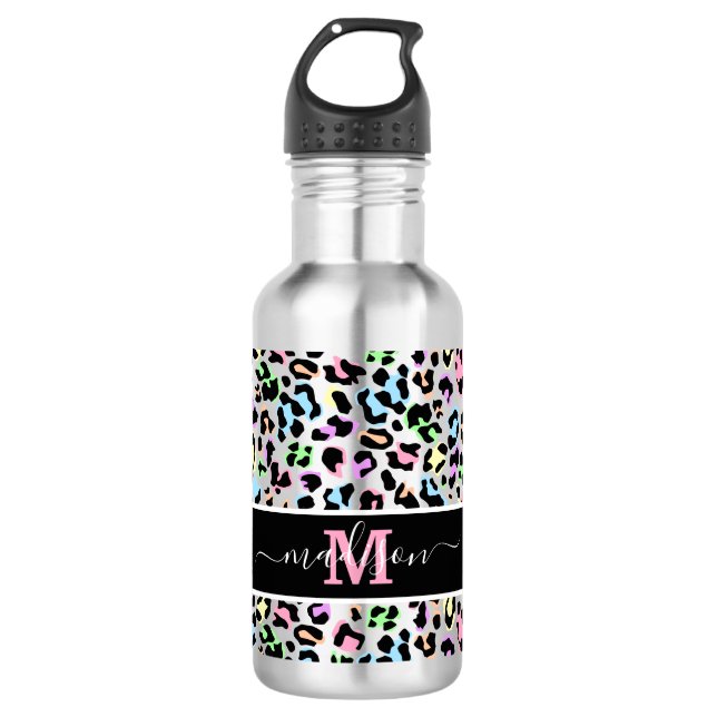 Animal Print Leopard Monogram Name 532 Ml Water Bottle (Front)