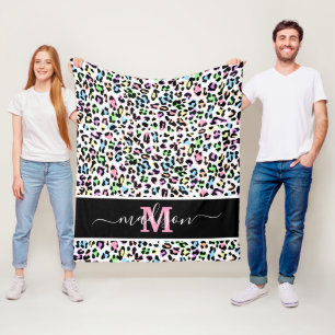 Animal Print Leopard Monogram Name Fleece Blanket