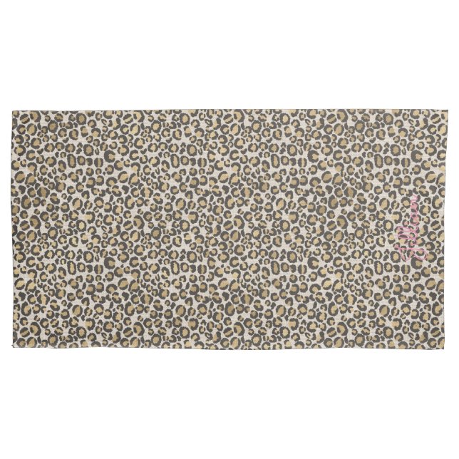 Animal Print Leopard NAME Nuetral Chic Trendy  Pillowcase (Front)