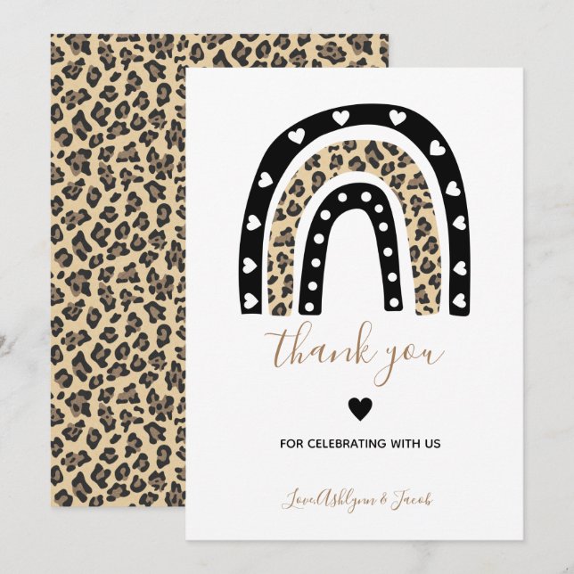 Animal Print Leopard Rainbow Baby Shower Thank You Card (Front/Back)