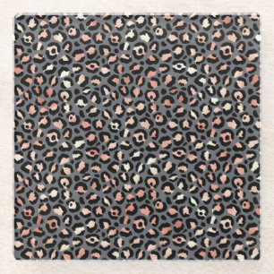 Animal Print Leopard Spots Black Pink Wild Animals Glass Coaster