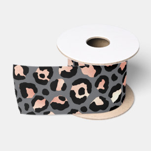 Animal Print Leopard Spots Black Pink Wild Animals Satin Ribbon