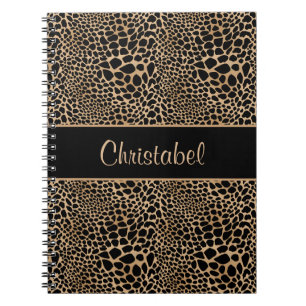 Animal Print Leopard Spots Black & Tan Custom Name Notebook