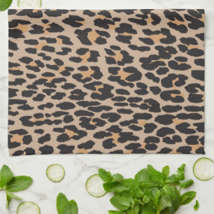 Animal Print, Leopard Spots - Brown Black Tea Towel