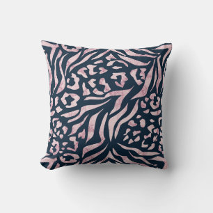 Animal print, leopard, tiger, blue, pink, skin, cushion