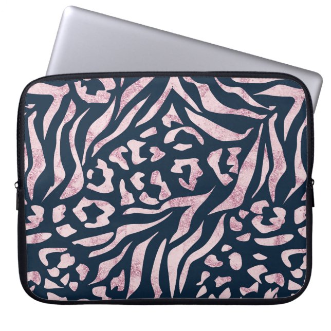 Animal print, leopard, tiger, blue, pink, skin, laptop sleeve (Front)
