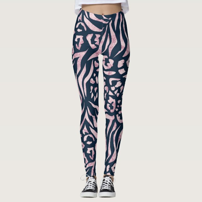 Animal print, leopard, tiger, blue, pink, skin, leggings (Front)