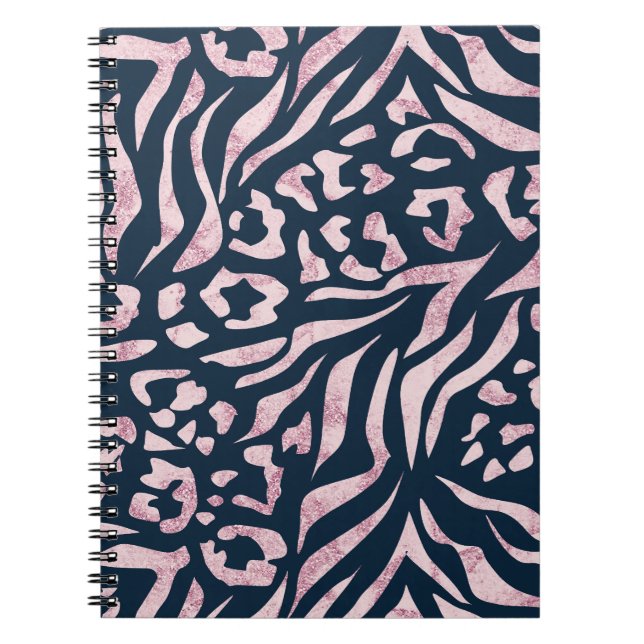 Animal print, leopard, tiger, blue, pink, skin, notebook (Front)