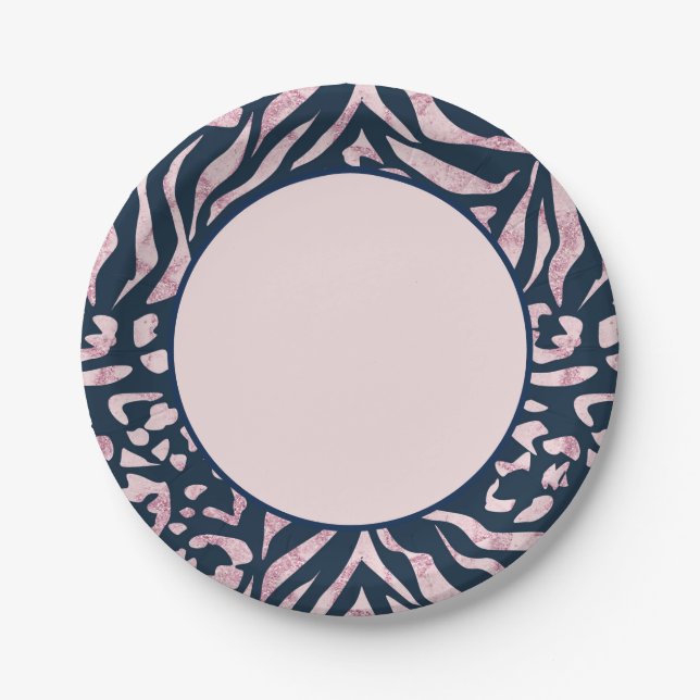 Animal print, leopard, tiger, blue, pink, skin, paper plate (Front)