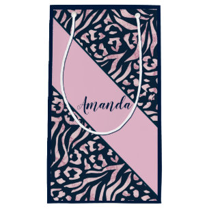 Animal print, leopard, tiger, blue, pink, skin, small gift bag