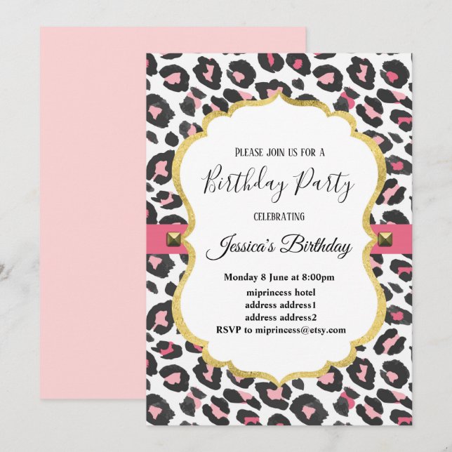 Animal print Leopard women girl birthday Invitatio Invitation (Front/Back)