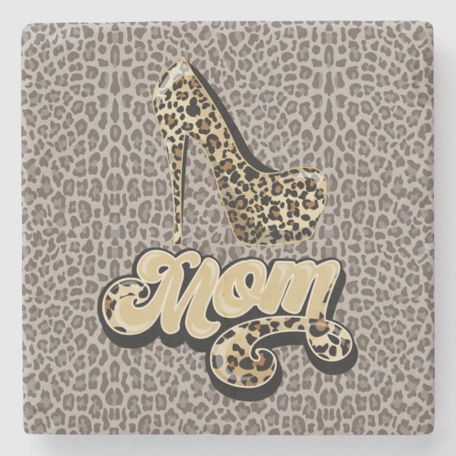 Animal Print MOM High Heel Stone Coaster (Front)