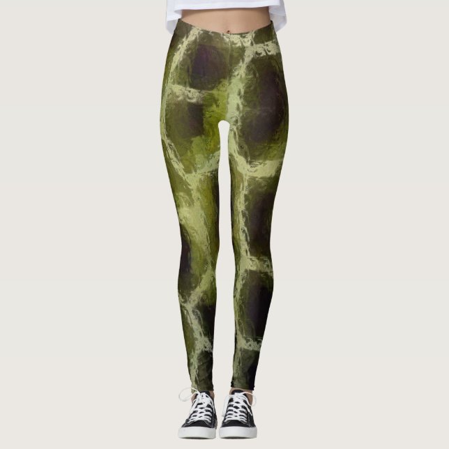 Animal Print Olive Green Leggings (Front)