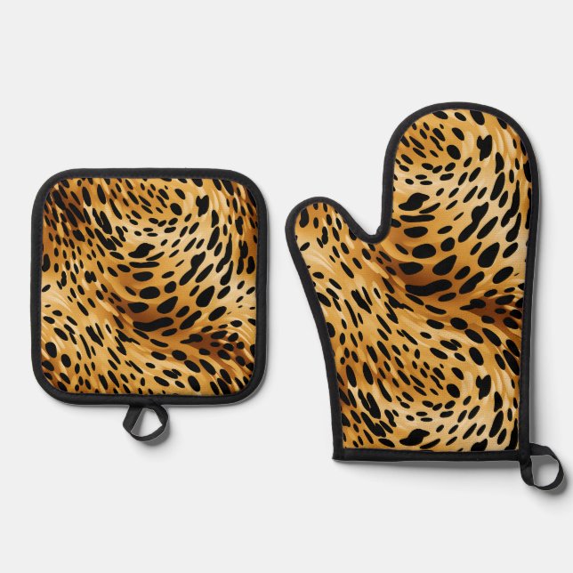 Animal Print  Oven Mitt & Pot Holder Set (Front)