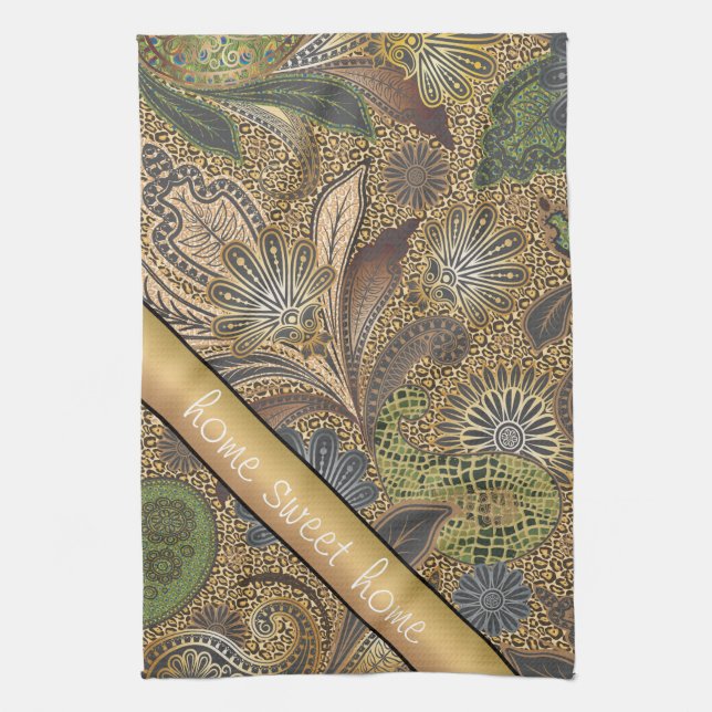 Animal Print Paisley Pattern Tea Towel (Vertical)