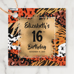 Animal Print Pattern 16th Birthday Personalised Favour Tags