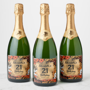 Animal Print Pattern 21st Birthday Personalised Sparkling Wine Label