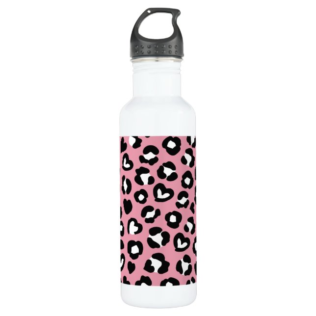 Animal Print, Pink Leopard, Cheetah Spots, Hearts 710 Ml Water Bottle (Front)