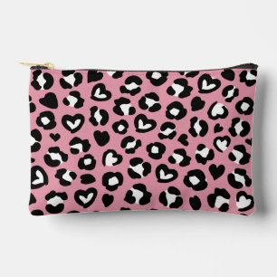 Animal Print, Pink Leopard, Cheetah Spots, Hearts Accessory Pouch