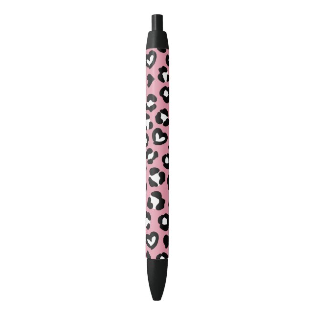 Animal Print, Pink Leopard, Cheetah Spots, Hearts Black Ink Pen (Front Vertical)