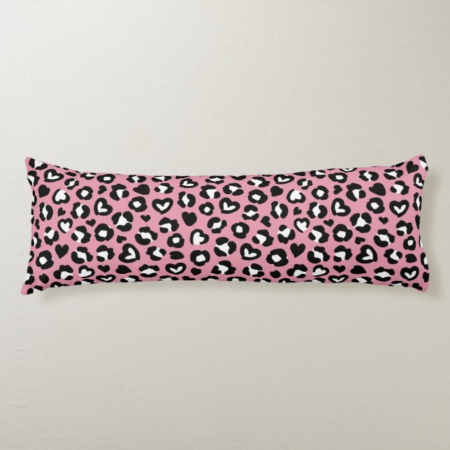 Animal Print, Pink Leopard, Cheetah Spots, Hearts Body Cushion (Front)