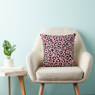 Animal Print, Pink Leopard, Cheetah Spots, Hearts Cushion