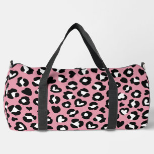 Animal Print, Pink Leopard, Cheetah Spots, Hearts Duffle Bag