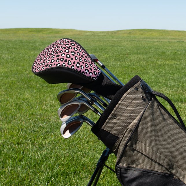 Animal Print, Pink Leopard, Cheetah Spots, Hearts Golf Head Cover (In Situ)