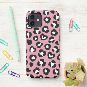 Animal Print, Pink Leopard, Cheetah Spots, Hearts iPhone 12 Case