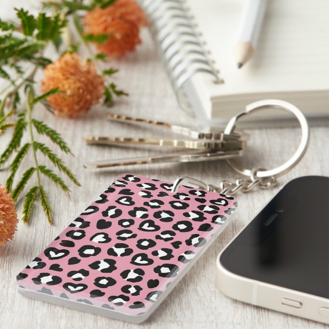 Animal Print, Pink Leopard, Cheetah Spots, Hearts Key Ring (Front Right)