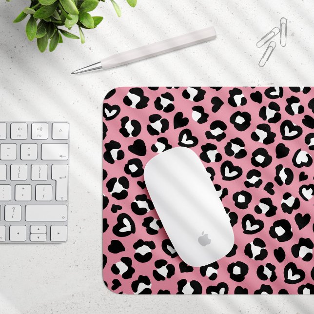 Animal Print, Pink Leopard, Cheetah Spots, Hearts Mouse Mat (Creator Uploaded)