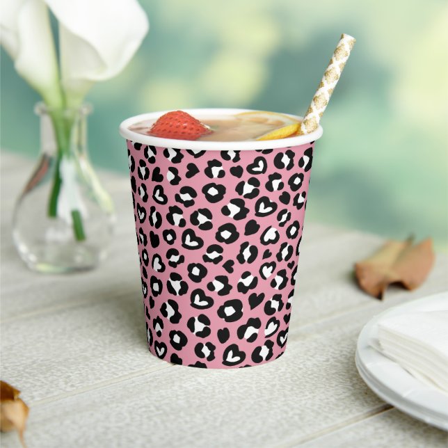 Animal Print, Pink Leopard, Cheetah Spots, Hearts Paper Cups (Insitu)