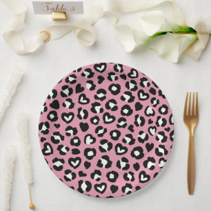 Animal Print, Pink Leopard, Cheetah Spots, Hearts Paper Plate