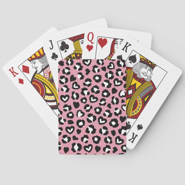 Animal Print, Pink Leopard, Cheetah Spots, Hearts Playing Cards (Back)