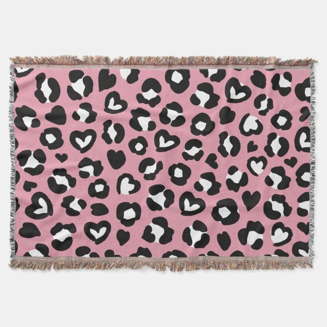 Animal Print, Pink Leopard, Cheetah Spots, Hearts Throw Blanket (Front)