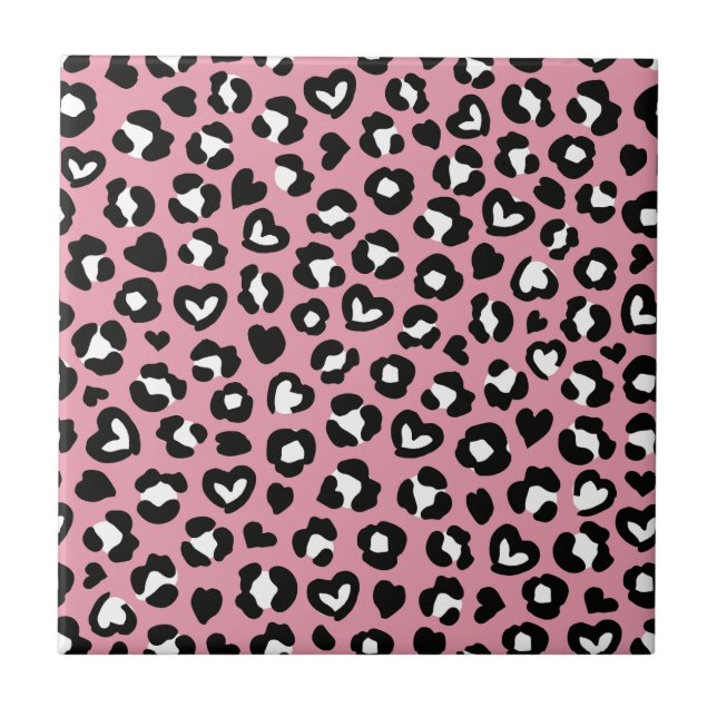 Animal Print, Pink Leopard, Cheetah Spots, Hearts Tile (Front)