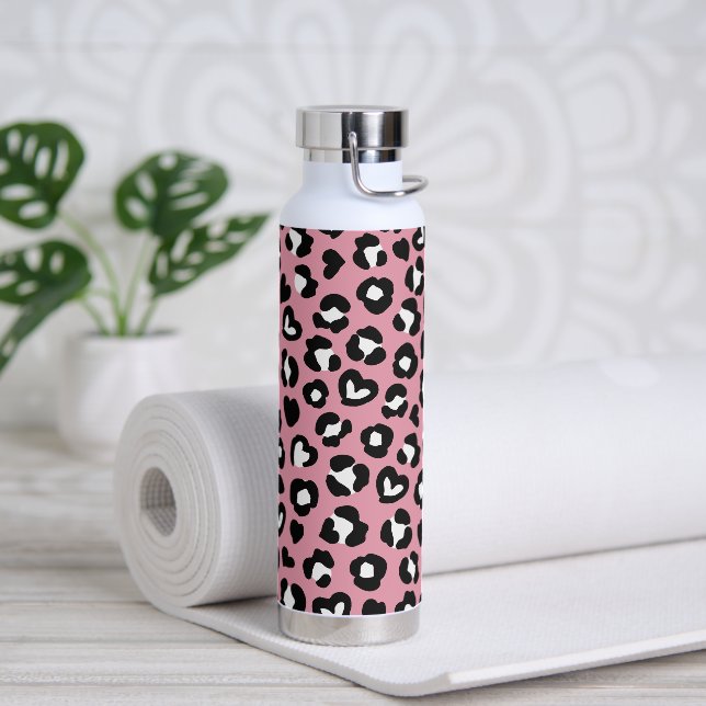 Animal Print, Pink Leopard, Cheetah Spots, Hearts Water Bottle (Yoga)