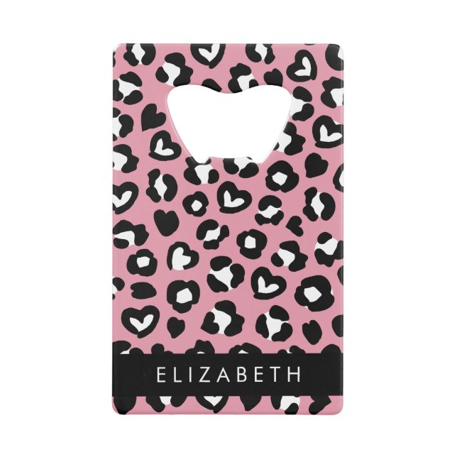 Animal Print, Pink Leopard, Hearts, Your Name (Front)