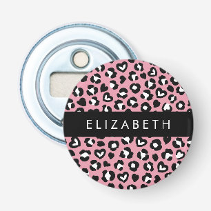 Animal Print, Pink Leopard, Hearts, Your Name Bottle Opener
