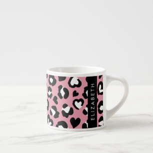 Animal Print, Pink Leopard, Hearts, Your Name Espresso Cup