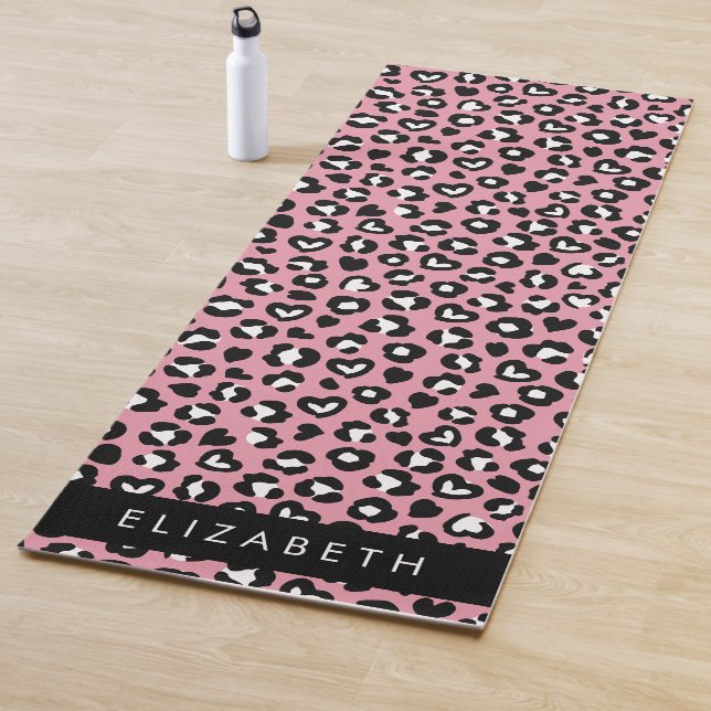 Animal Print, Pink Leopard, Hearts, Your Name Yoga Mat (In Situ)