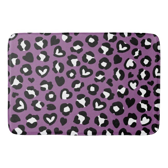 Animal Print, Purple Leopard, Cheetah Spots, Heart Bath Mat (Front)