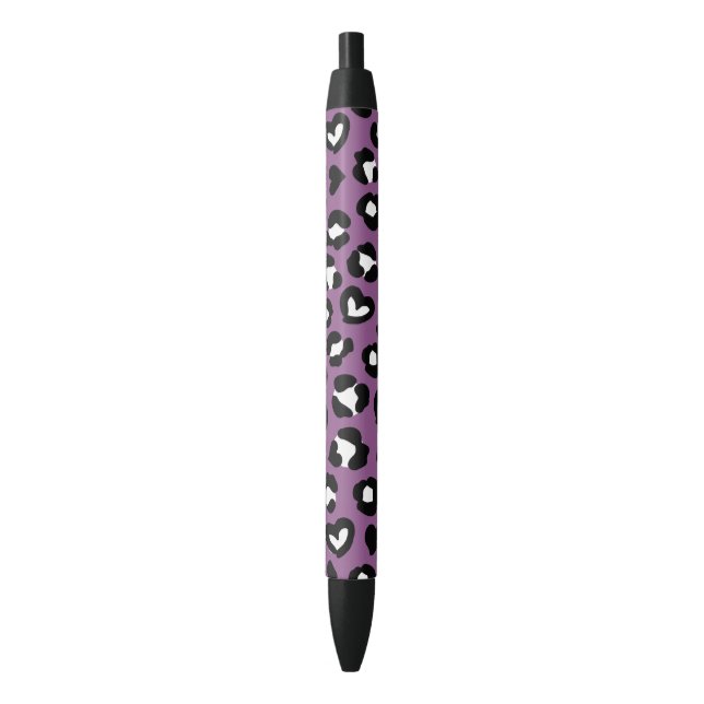 Animal Print, Purple Leopard, Cheetah Spots, Heart Black Ink Pen (Front Vertical)