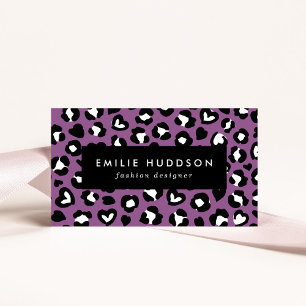 Animal Print, Purple Leopard, Cheetah Spots, Heart Business Card