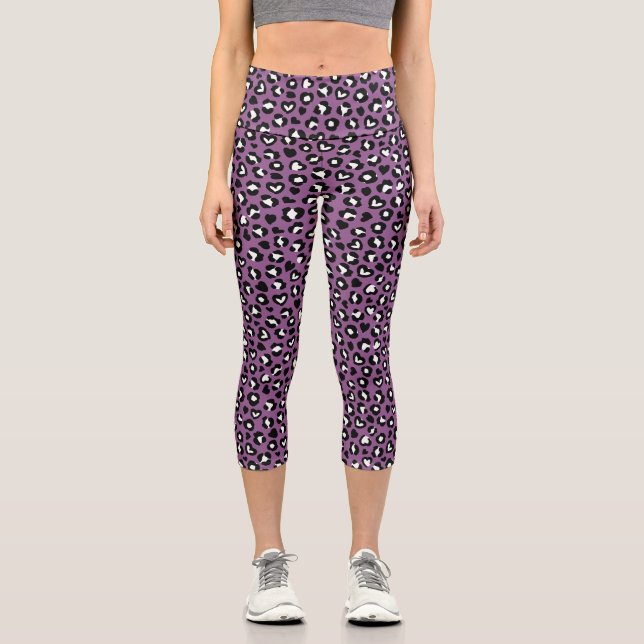 Animal Print, Purple Leopard, Cheetah Spots, Heart Capri Leggings (Front)