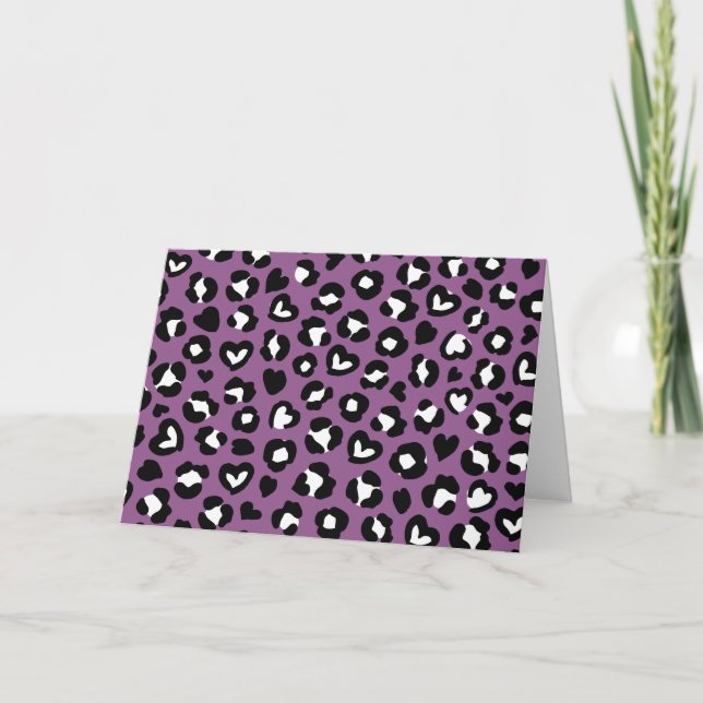 Animal Print, Purple Leopard, Cheetah Spots, Heart Card (Front)