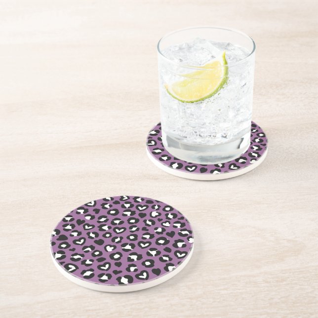 Animal Print, Purple Leopard, Cheetah Spots, Heart Coaster (Side)