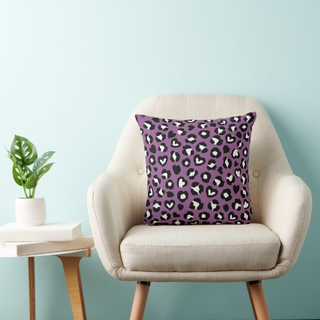 Animal Print, Purple Leopard, Cheetah Spots, Heart Cushion (Chair)