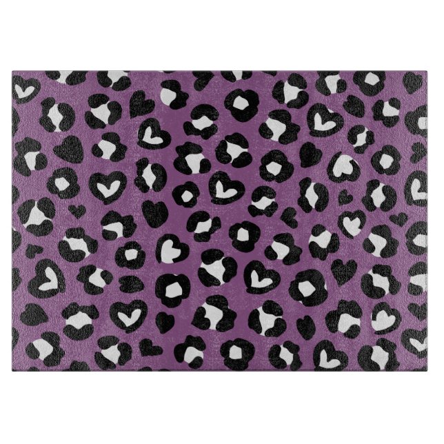 Animal Print, Purple Leopard, Cheetah Spots, Heart Cutting Board (Front)